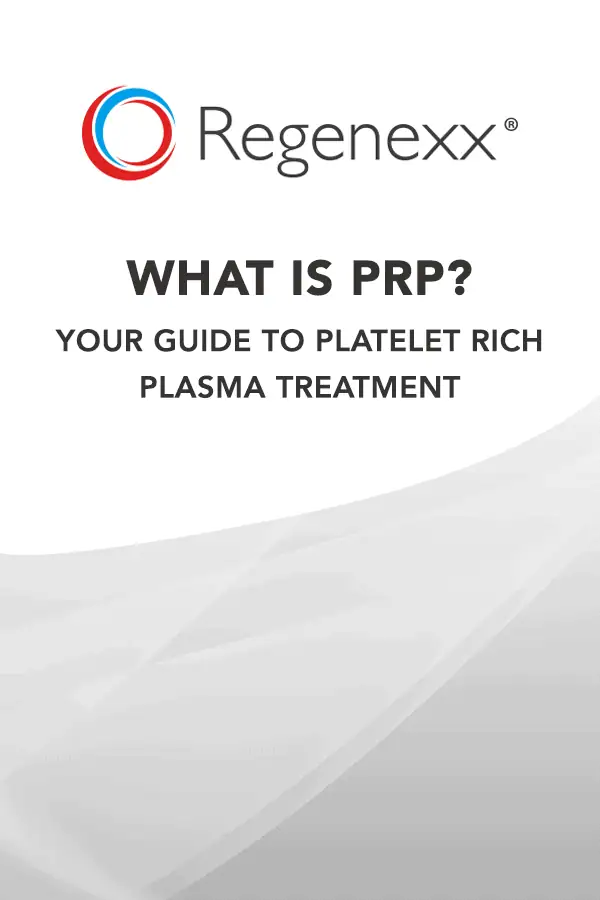 Regenexx logo with guide to platelet-rich plasma treatment.